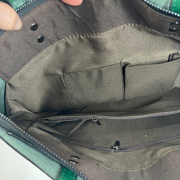 FLO-MOTOR Waxing Leather Bucket Bag Double Strap Shoulder/Handbag Green - Picture 6 of 6